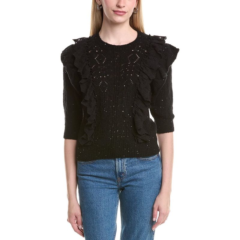 Autumn Cashmere Womens Pointelle Cashmere-Blend Sweater, Black